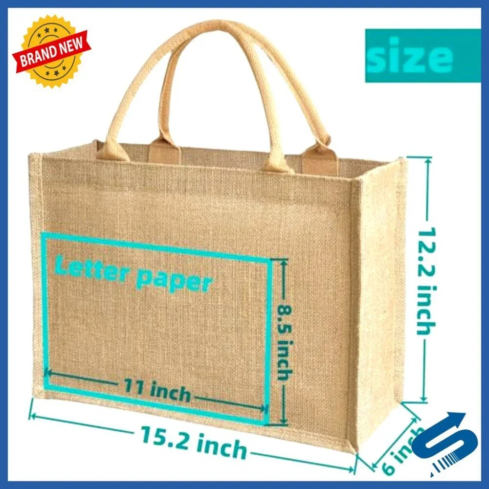 Natural Jute Tote Bags Eco-Friendly Reusable Grocery Beach Storage Pack
